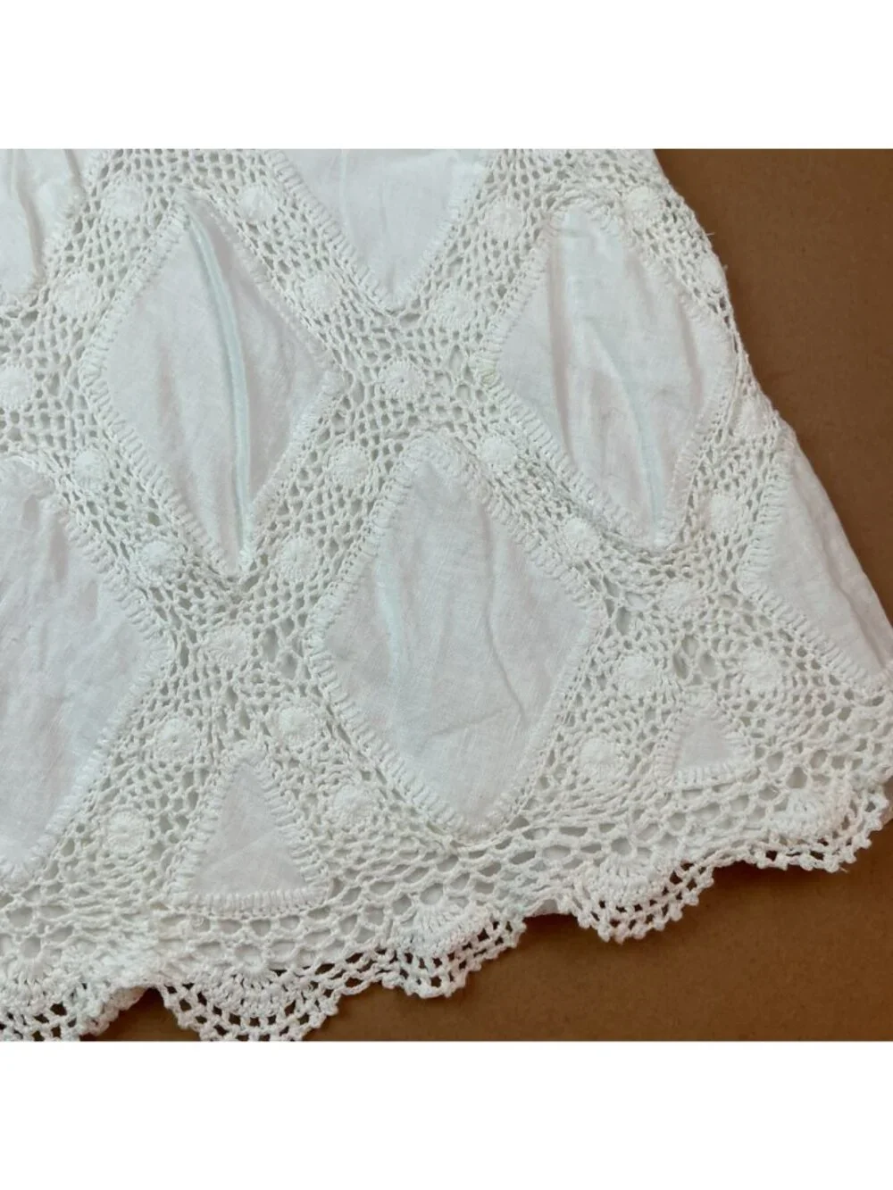 Sigrid Olsen White Crochet Diamond Pattern Cotton Skirt Size S